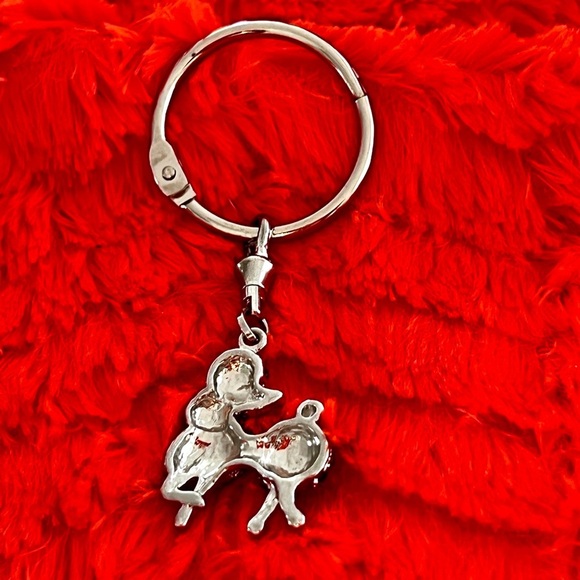 Navy Blue and Silver Poodle Rhinestone Bag Charm / Keychain - NWOT - Picture 2 of 2